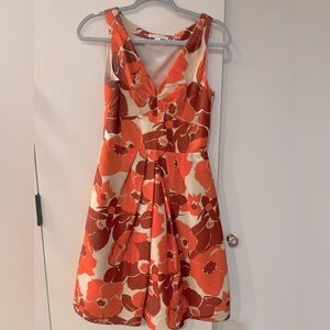 Banana Republic Orange Burgundy Floral Fit & Flare Silk Dress Size 0